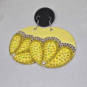 Yellow and Purple Beaded Earrings
